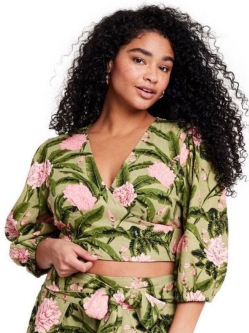 AGUA BENDITA X TARGET Peony Print Wrap Top Linen Blend Large NEW